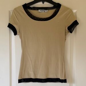 Moschino Tan and Black Short Sleeve Top